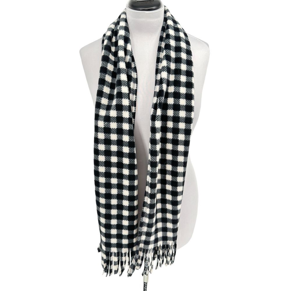 Black and White‎ Buffalo Plaid Fleece Scarf Fringe Winter Warm